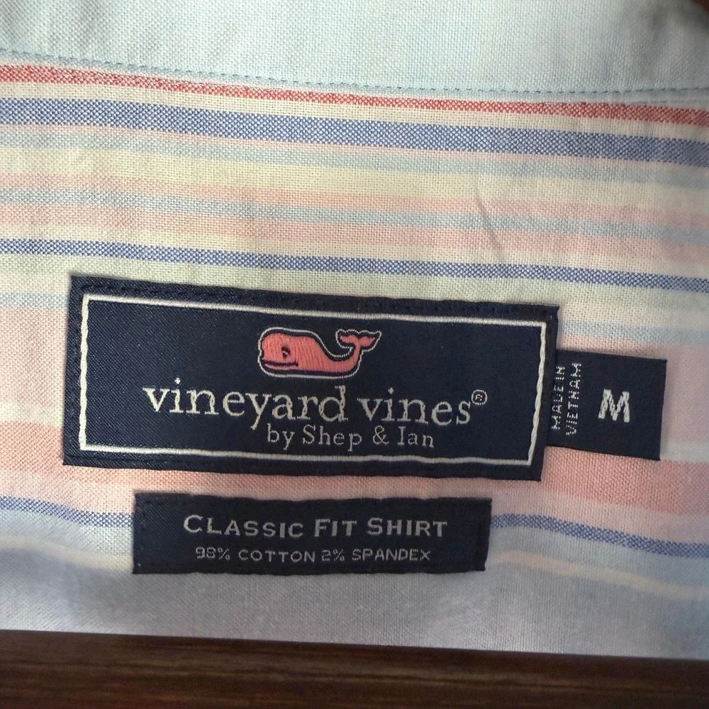 Vineyard Vines Mens M Classic Fit SS Striped Button Down Shirt Pastel Blue